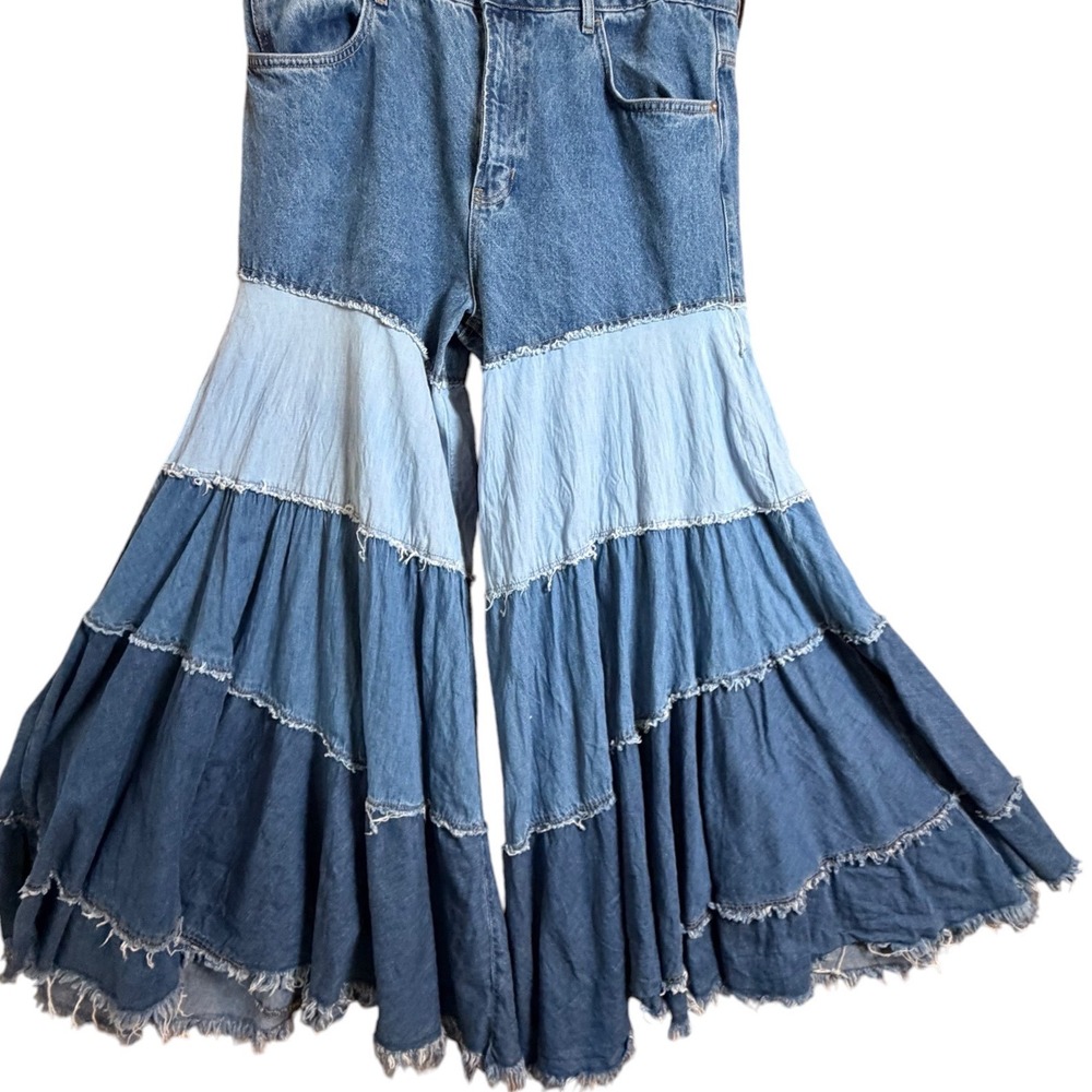 Free People We The Free Dreamscape Tiered Denim Wide Leg Jeans 33 - Picture 3 of 16